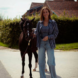 VICTORIA DARK BLUE CHECKERED BLOUSE
