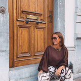 EUGENIE BROWN SATIN BLOUSE