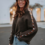 KIANDRA BROWN DARING DETAIL SWEATER