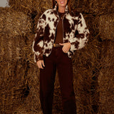 PAVINE BROWN COW PRINT ZIP JACKET