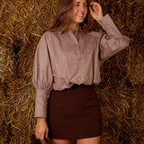 PRUDENCE TAUPE BUTTON BLOUSE