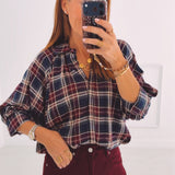 DUSTFALL BURGUNDY/DARK BLUE CHECKERED BLOUSE