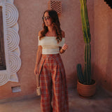 SALSABIL TERRACOTTA CHECKERED PANTS