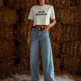 RIVE GAUCHE ECRU CROPPED T-SHIRT