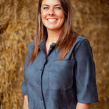 SKYLAR DARK BLUE SUEDE BUTTON BLOUSE