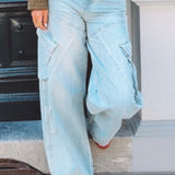 BLUE CARGO BALLOON JEANS W3962
