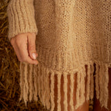 PIPPA WARM BEIGE KNIT FRINGE DRESS