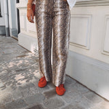 ELARA TAUPE SNAKE PRINT PANTS