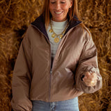 TRUDY DARK BLUE/TAUPE REVERSIBLE PUFFER JACKET