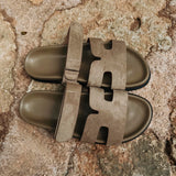 SHAMS KHAKI SUEDE SLIPPERS