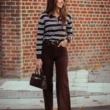ADELAIDE BROWN STRIPED POLO SWEATER