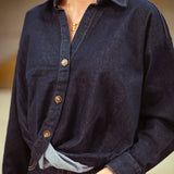 DARK BLUE DENIM BUTTON BLOUSE 3252