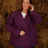 HELLO NOVEMBER DARK BLUE/RED CHECKERED BLAZER