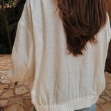 JEFE WHITE LINEN BOMBER JACKET