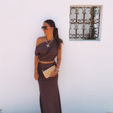 EMPURIA BROWN LINEN TWO-PIECE SET