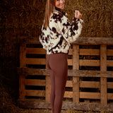 ODETTA BROWN/ECRU COW PRINT TEDDY JACKET