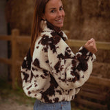 ODETTA BROWN/ECRU COW PRINT TEDDY JACKET