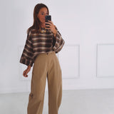 HARPER KHAKI CHECKERED BLOUSE