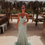 CHADIA MINT GREEN LACE DRESS