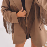 JOLENE TAUPE FRINGE BLAZER