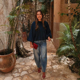 PARADISE DARK BLUE OPEN BACK BLOUSE