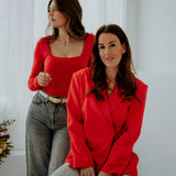 PRE-ORDER SHARON RED WRAP BLAZER