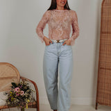 ELENA LIGHT PINK LACE LONGSLEEVE TOP