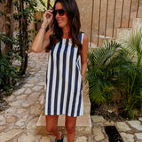 SOL, MAR Y TU DARK BLUE/WHITE STRIPED DRESS