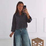 CELIA BROWN/BLUE CHECKERED BLOUSE
