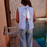 GHIZLANE WHITE OPEN BACK BLOUSE