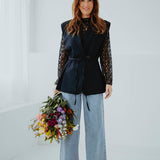 PRE-ORDER KYENNA DARK BLUE LACE LONGSLEEVE TOP