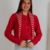 BOWIE RED CARDIGAN WITH STRIPED SCARF