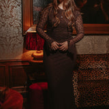 HOLLY JOLLY BROWN LONG LACE DRESS