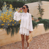 ESPIRITU ECRU RUFFLE DRESS