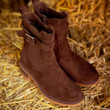 NIAMH BROWN SUEDE BELT BOOTS