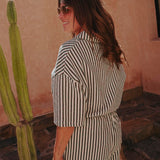LIYANA ECRU/GREEN STRIPED TWO-PIECE SET