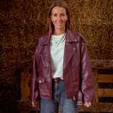 VESTE EN CUIR BORDEAUX PAULA