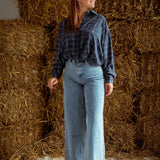 YOLANDA DARK BLUE CHECKERED BLOUSE