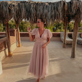 ZOUHAIRA NUDE TULLE DRESS