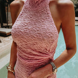 SAN PANCHO LIGHT PINK LACE HALTER DRESS