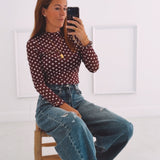 MIREYA BURGUNDY POLKADOTS LONGSLEEVE SHIRT