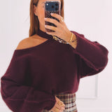 FALL IS COMING BORDEAUX CUT-OUT SWEATER