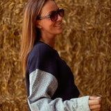 LOUELLA DARK BLUE DIAMOND SLEEVES CARDIGAN