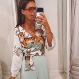 TIGER WHITE WRAP BLOUSE