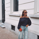 VIXIE DARK BLUE SWEATER WITH A BUILT-IN NECKLACE