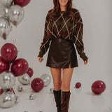 CUDDLE UP  KHAKI/BROWN ARGYLE SWEATER