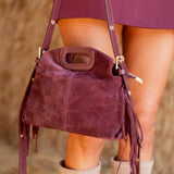 WILD FRINGE BORDEAUX SUEDE BAG