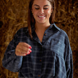 YOLANDA DARK BLUE CHECKERED BLOUSE
