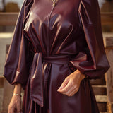 HELLO FALL BURGUNDY LEATHER DRESS - PS THE LABEL