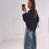 ANNELIES DARK BLUE FRINGE SWEATER